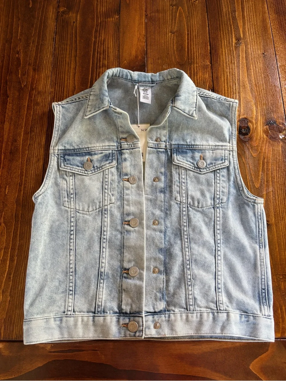 H&M Girls Blue Denim Vest Button Front Collared w/ Pockets Size 7